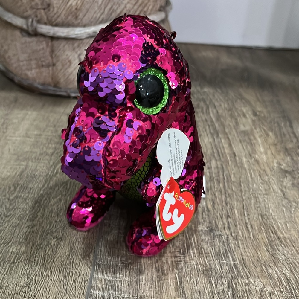 Ty Flippable STOMPY The Pink/Green Sequin Dinosaur - 6"NEW